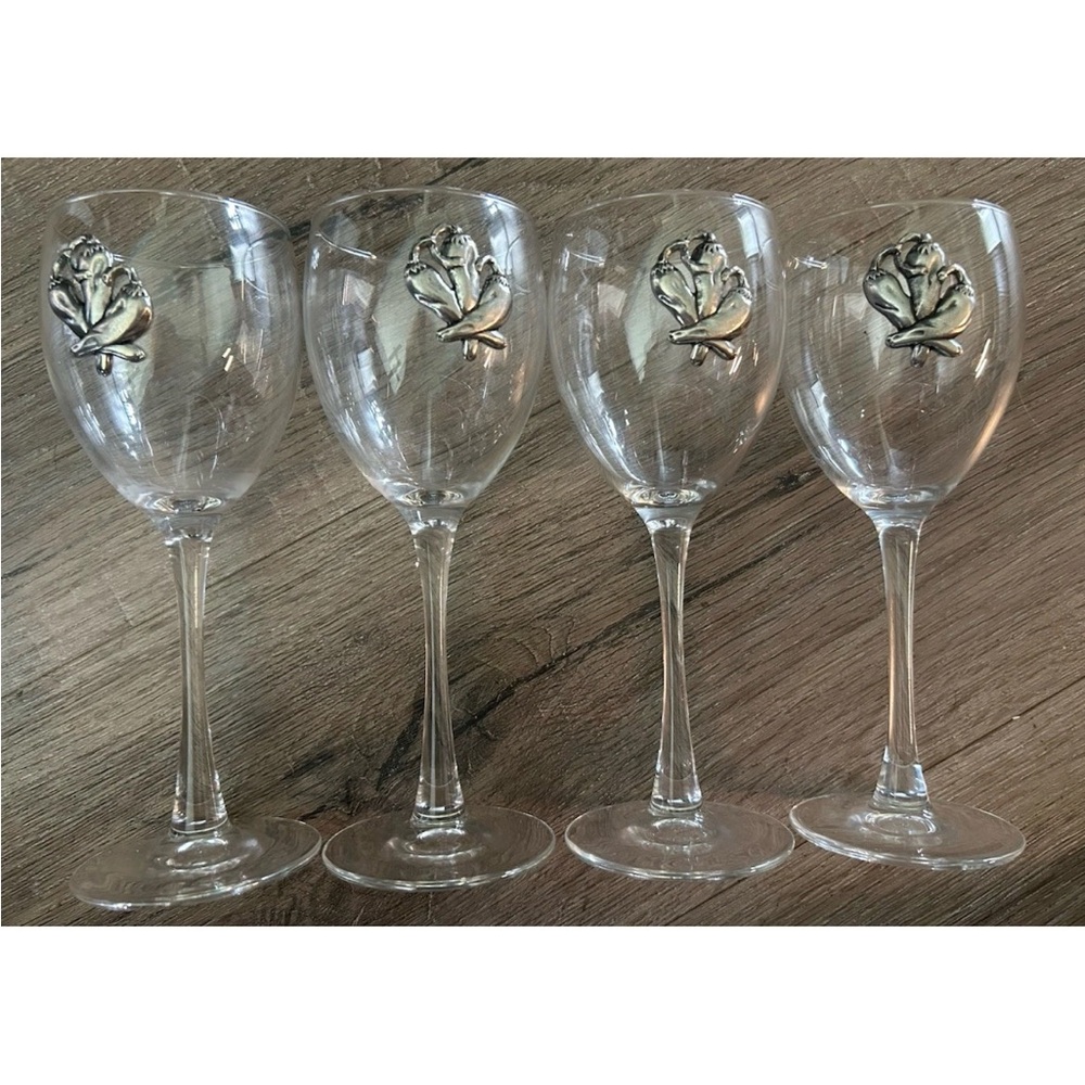 4 CINCO de MAYO Wine Glasses Pewter Chili Pepper Accent Southwestern 7.5” EC - Picture 3 of 5